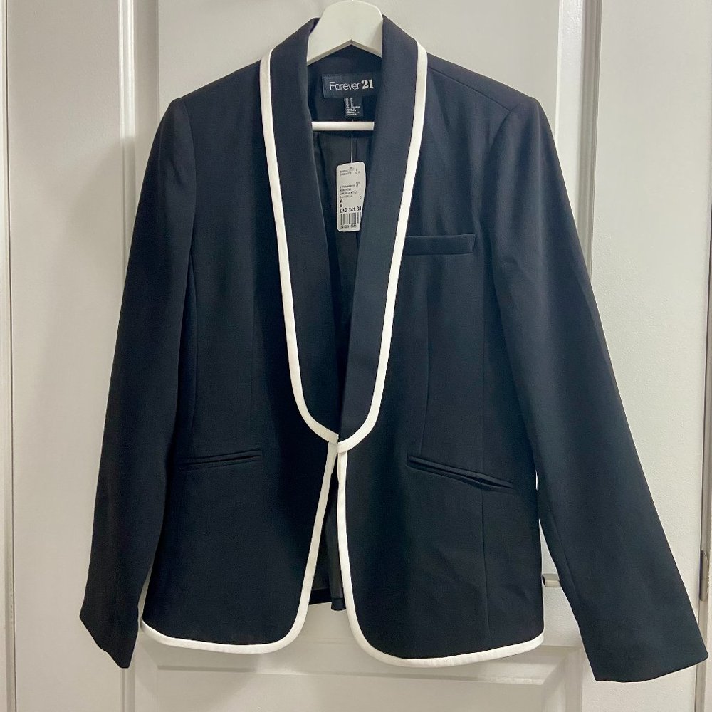 Forever 21 Black Career Blazer with White Detailing, Size M. <New with Tags>